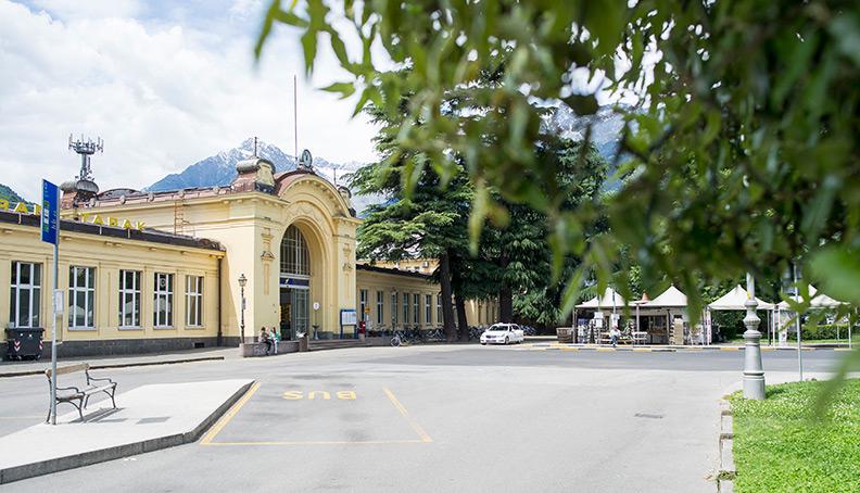 Bus station and train station in Merano